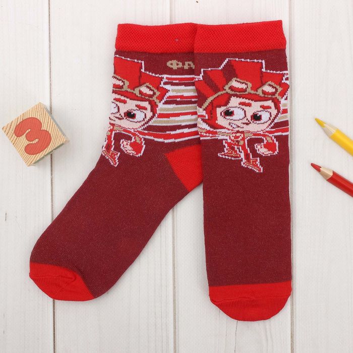 Носки детские ФИКСИКИ "Файер" крас.,.20-22 см, 10-12 лет,80% хл,17% пэ,3% эл.