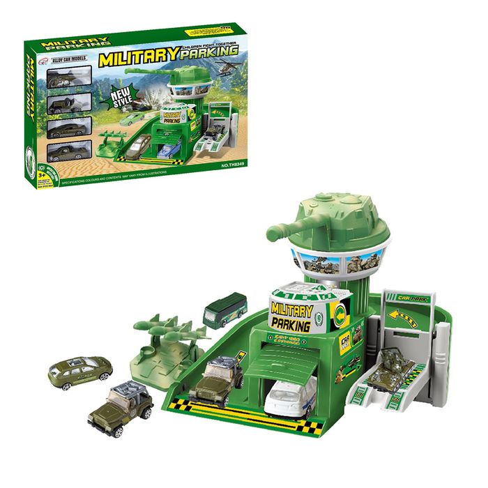 Парковка "Опорный пункт", с 3 металлическими машинами и вертолетом