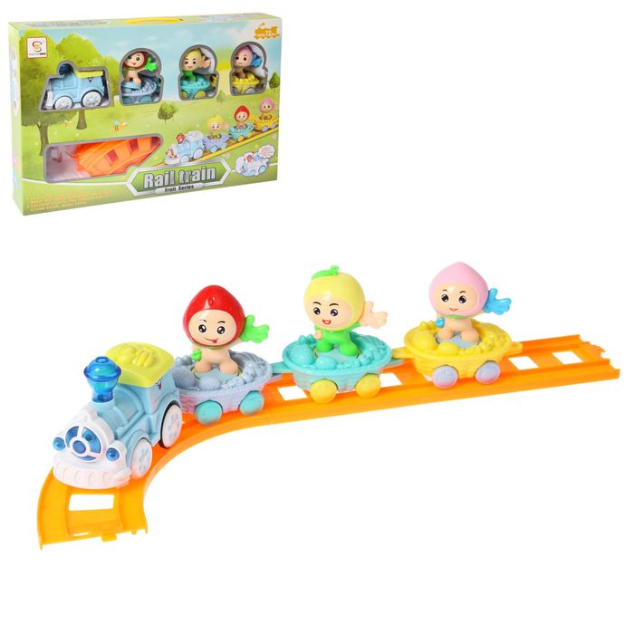 Железная дорога "Веселое путешествие", работает от батареек, свет и звук, цвета МИКС