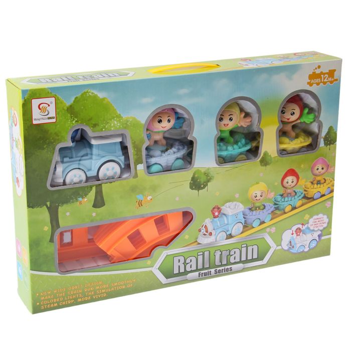 Железная дорога "Веселое путешествие", работает от батареек, свет и звук, цвета МИКС