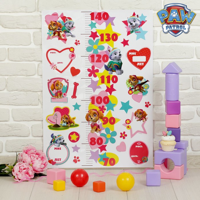 Щенячий патруль. Наклейка - ростомер "Скай и Эверест", 50 х72 см