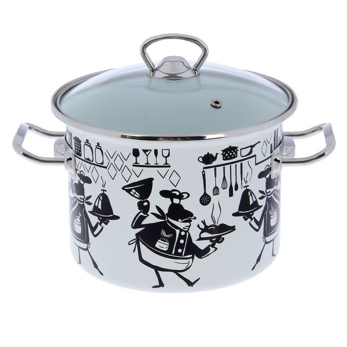 Кастрюля цилиндрическая 3 л Cook, нержавеющий ободок, стеклянная крышка