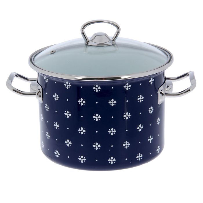 Кастрюля цилиндрическая 3 л "Саксония", нержавеющий ободок, стеклянная крышка