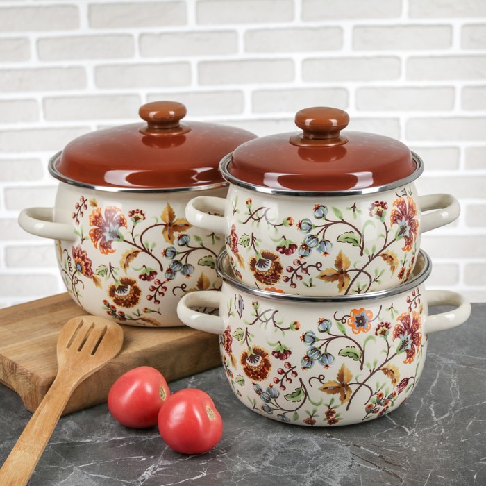 Набор кастрюль сферических "Майолика", 3 шт: 2 л, 3 л, 5,5 л