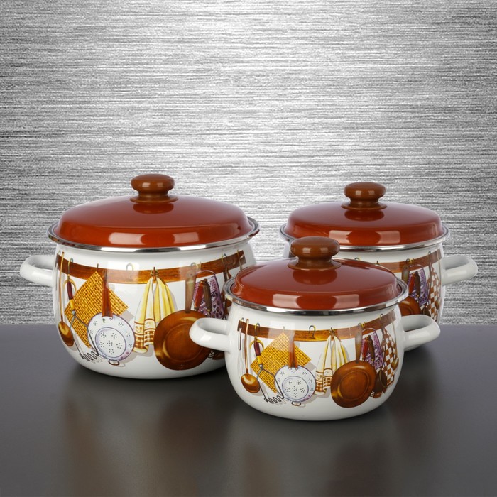 Набор кастрюль сферических "Хозяюшка", 3 шт: 2,5 л, 3,5 л, 5 л