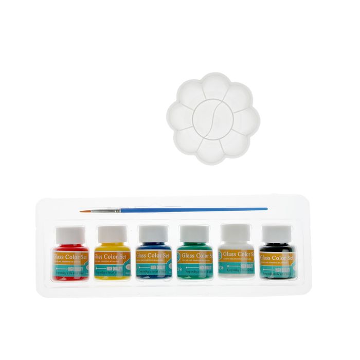 Набор красок по стеклу 6 цветов по 25 мл набор 6 шт+кисть+палитра