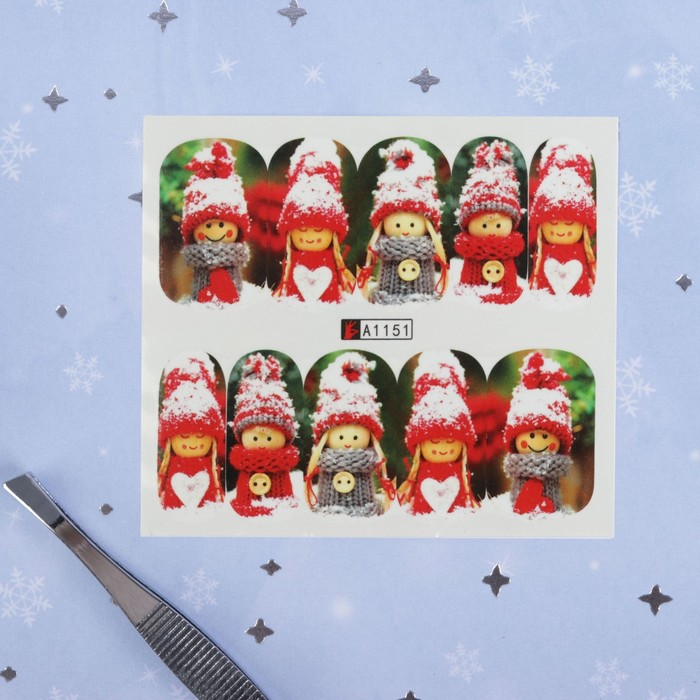 Слайдер-дизайн для ногтей "Девочки в шапках", водный