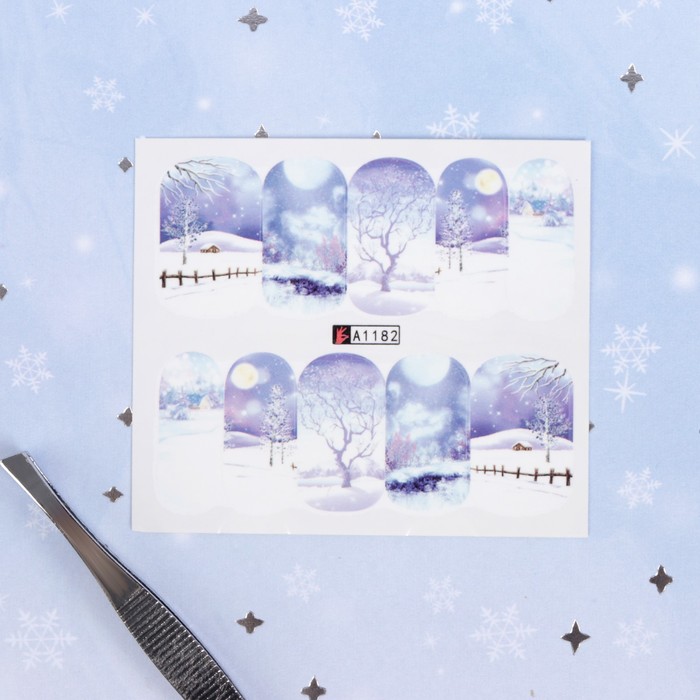 Слайдер-дизайн для ногтей "Зимний лес", водный