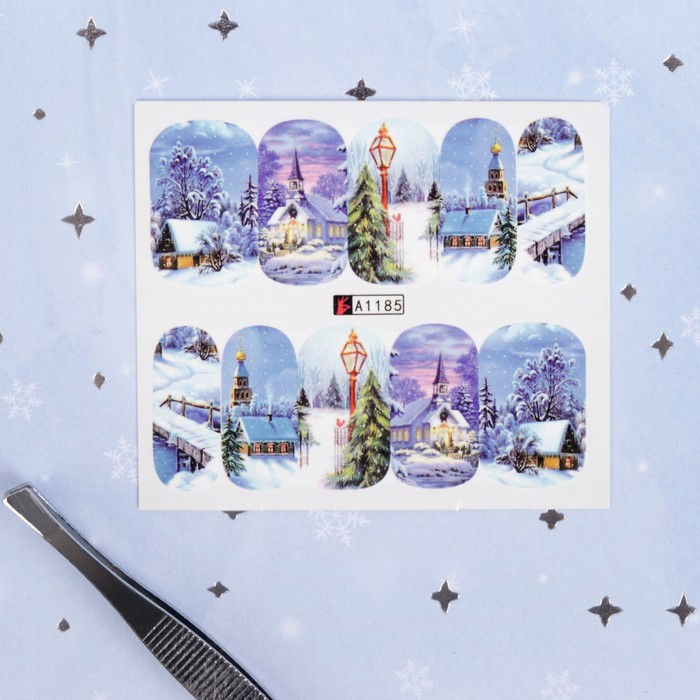 Слайдер-дизайн для ногтей "Новогодняя ночь", водный