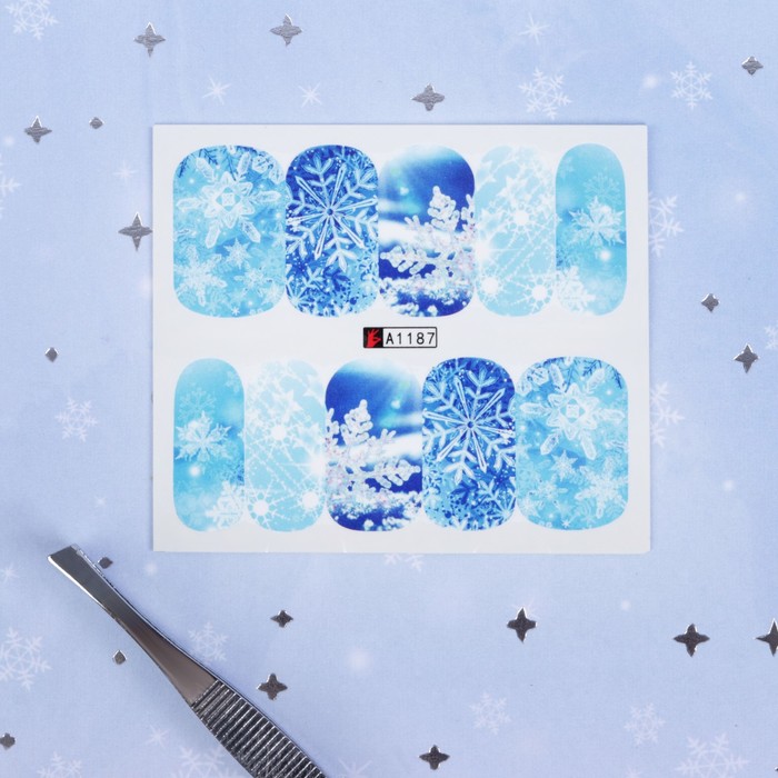 Слайдер-дизайн для ногтей "Снежинки", водный