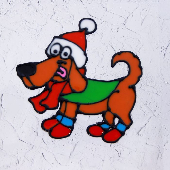 Наклейка на стекло "Такса в колпаке" 13*13 см