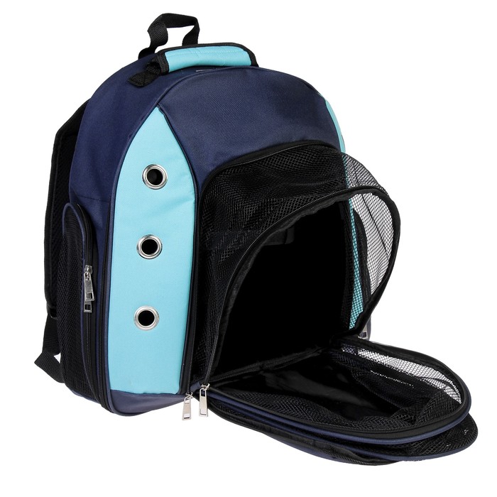 Рюкзак для переноски животных с мини-вольером, 40 х 20 х 44 см, синий
