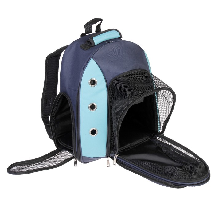 Рюкзак для переноски животных с мини-вольером, 40 х 20 х 44 см, синий