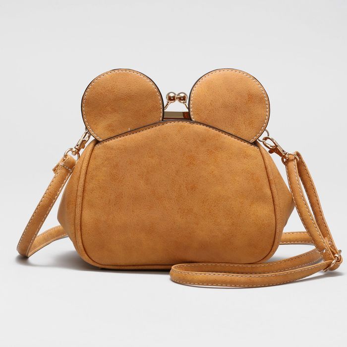 Сумка женская на фермуаре "Ушки ", 1 отдел, наружный карман, регулируемый ремень, цвет бежевый