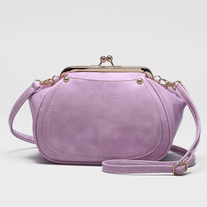 Сумка женская, отдел на фермуаре, наружный карман, регулируемый ремень, цвет сиреневый