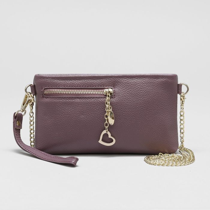 Клатч женский на молнии, 1 отдел с перегородкой, 2 наружных кармана, длинная цепочка, цвет пудра