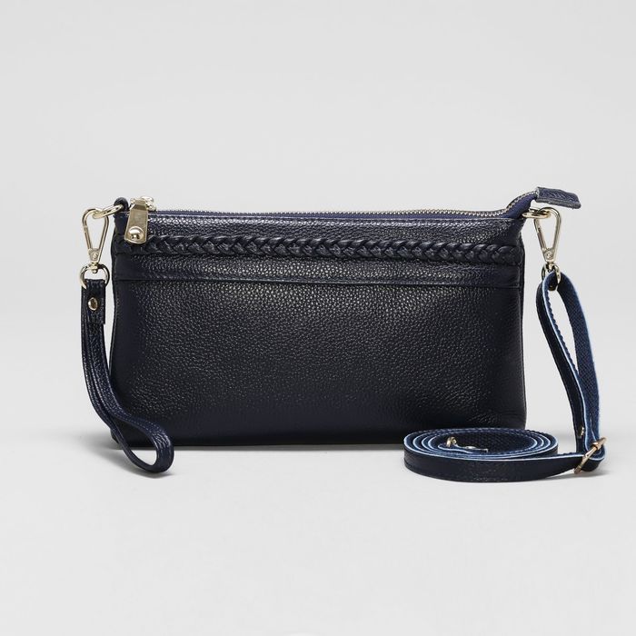 Клатч женский на молнии, 1 отдел с перегородкой, ручка, наружный карман, длинный ремень, цвет синий