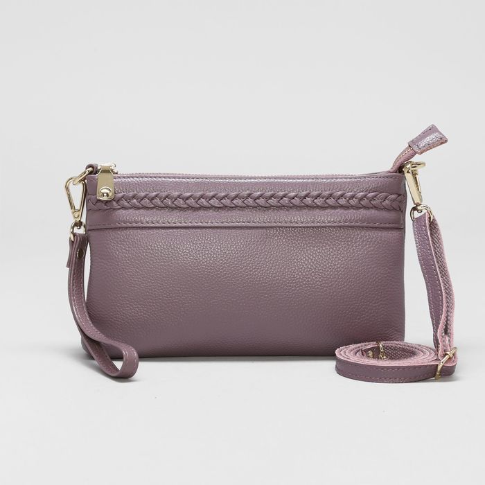 Клатч женский на молнии, 1 отдел с перегородкой, ручка, наружный карман, длинный ремень, цвет пудра