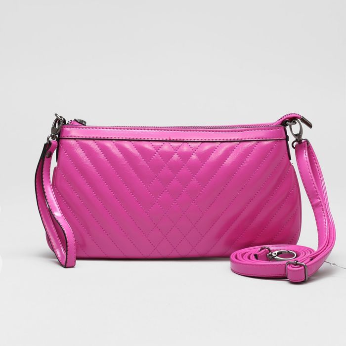 Клатч женский, отдел на молнии, наружный карман, с ручкой, регулируемый ремень, фуксия