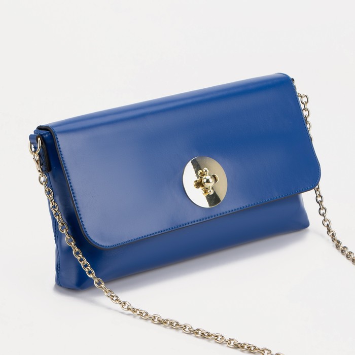 Клатч женский, отдел на молнии, наружный карман, с ручкой, длинная цепь, цвет синий