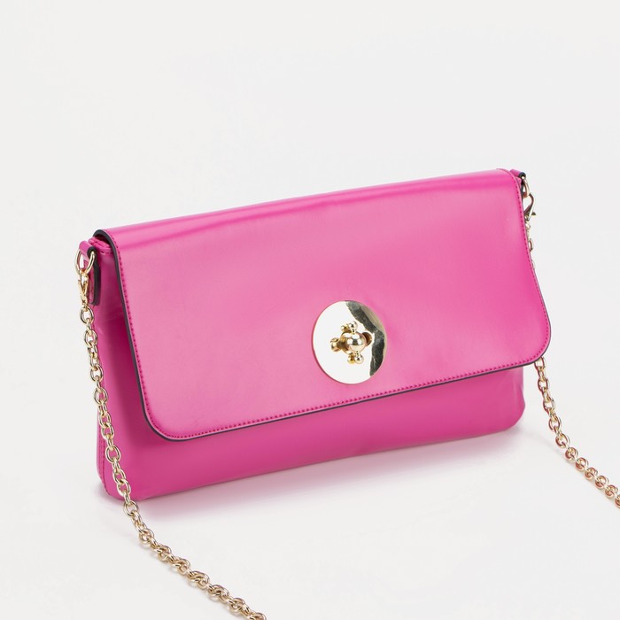 Клатч женский, отдел на молнии, наружный карман, с ручкой, длинная цепь, цвет фуксия