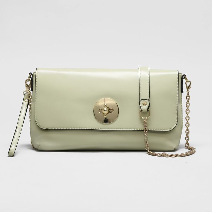 Клатч женский, отдел на молнии, наружный карман, с ручкой, длинная цепь, свет зеленый