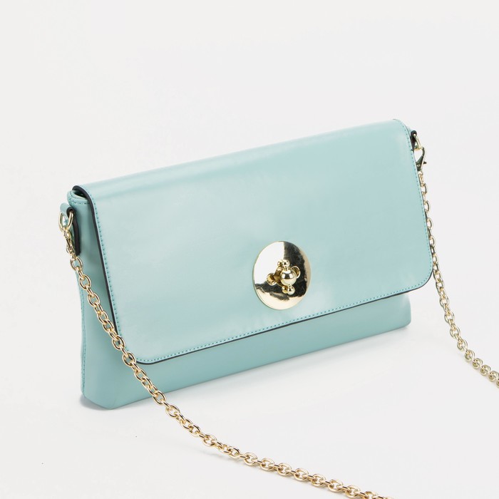 Клатч женский, отдел на молнии, наружный карман, с ручкой, длинная цепь, цвет голубой