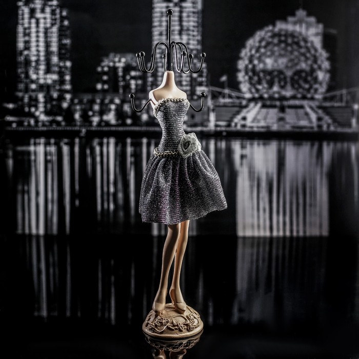 Подставка для украшений "Силуэт девушки в платье" h25,5, цвет серебристо-чёрный