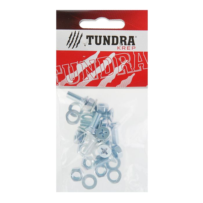 Винт DIN965 TUNDRA krep, с потайной головкой, M6х16 мм, + гайка + шайба, оцинкованный, 10 шт 25897