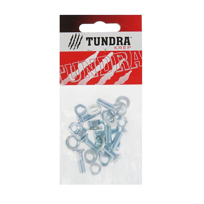 Винт DIN965 TUNDRA krep, с потайной головкой, M6х20 мм, + гайка + шайба, оцинкованный, 9 шт. 25897