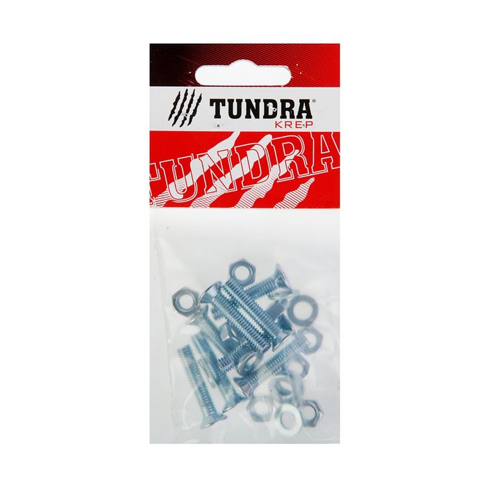 Винт DIN965 TUNDRA krep, с потайной головкой, M6х30 мм, +гайка +шайба, оцинкованный, 8 шт