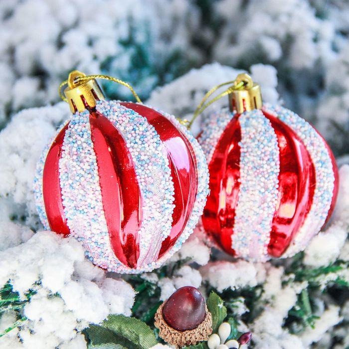 Новогодние шары "Бисер" (набор 6 шт.), красно-белые