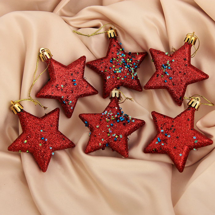 Украшение ёлочное "Звезда" бисер 7*7 см (набор 6 шт) микс