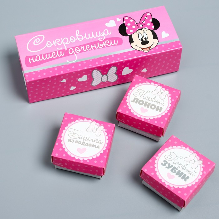 Подарочный набор: фотоальбом 20 магнитн. листов, памятные коробочки в пенале и сувенирная соска "Самая счастливая девочка", Минни Маус