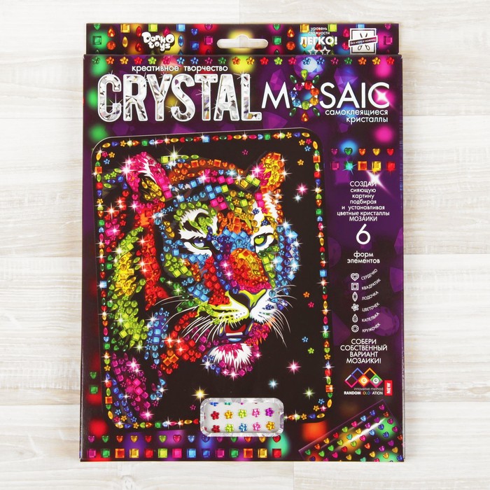 Набор для создания мозаики "Тигр" CRYSTAL MOSAIC, на тёмном фоне