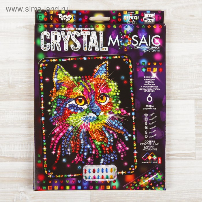 Набор для создания мозаики «Кот» CRYSTAL MOSAIC, на тёмном фоне набор креативного тв ва crystal mosaic сова