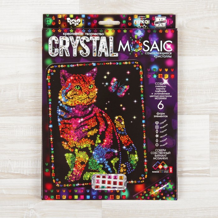 Набор для создания мозаики "Кот и бабочка" CRYSTAL MOSAIC, на тёмном фоне