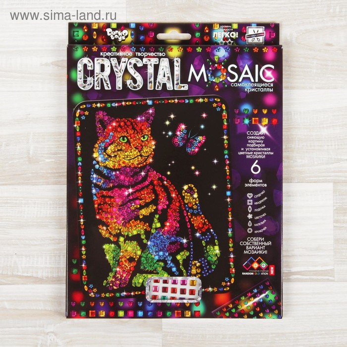 фото Набор для создания мозаики «кот и бабочка» crystal mosaic, на тёмном фоне danko toys