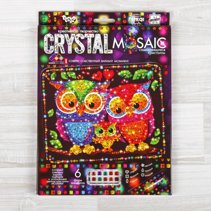 Набор для создания мозаики "Совушки" CRYSTAL MOSAIC, на тёмном фоне
