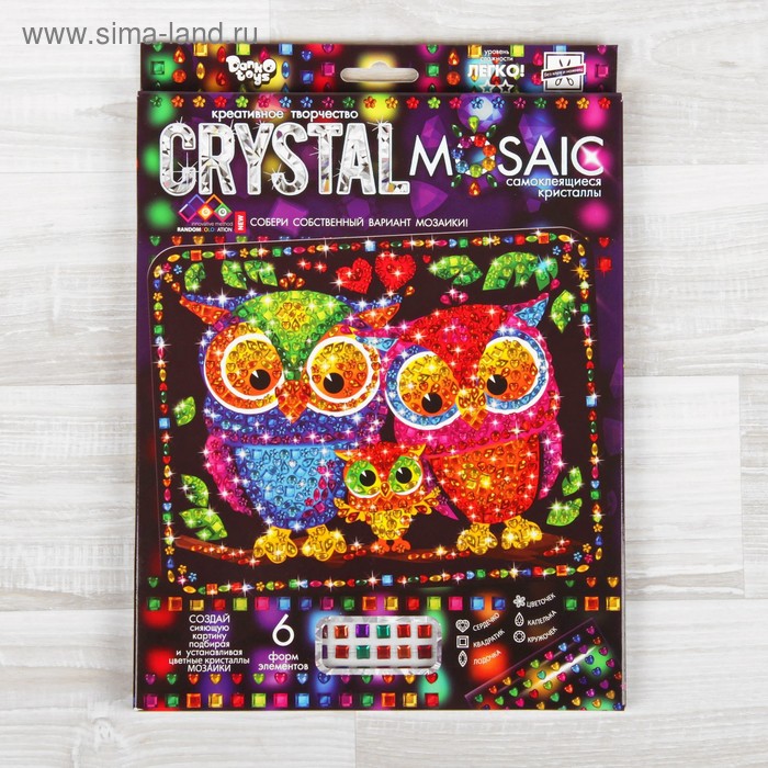 Набор для создания мозаики «Совушки» CRYSTAL MOSAIC, на тёмном фоне набор креативного тв ва crystal mosaic сова