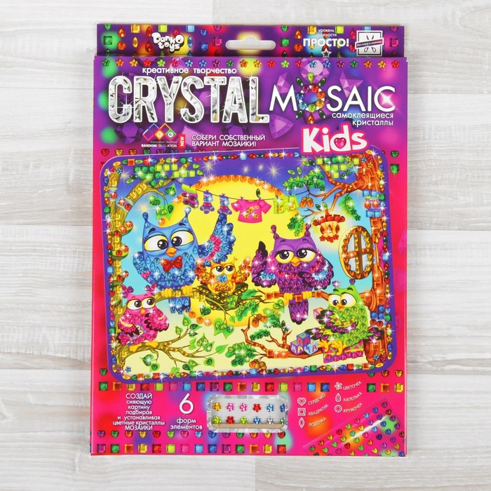 Набор для создания мозаики "Совиная семья" CRYSTAL MOSAIC, на тёмном фоне