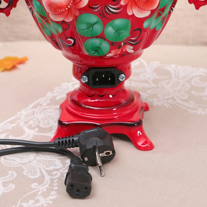 Самовар «Цветы на красном», жёлудь, 3 л, электрический