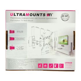 Кронштейн Ultramounts UM866B, для ТВ, наклонно-поворотный, 13-43",60-273 мм от стены, черный от Сима-ленд