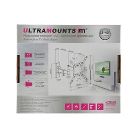 Кронштейн Ultramounts UM866B, для ТВ, наклонно-поворотный, 13-43",60-273 мм от стены, черный от Сима-ленд