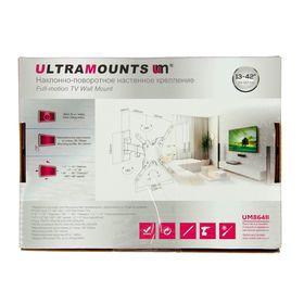 Кронштейн Ultramounts UM864B, для ТВ, наклонно-поворотный, 13-43", 60-190 мм от стены,черный от Сима-ленд