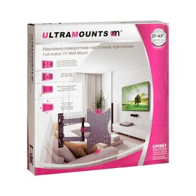 Кронштейн Ultramounts UM867, для ТВ, наклонно-поворотный, 17-43", 44-320 мм от стены, черный от Сима-ленд