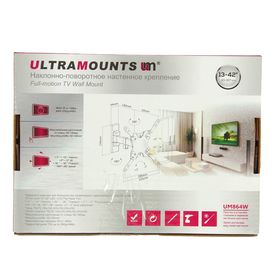 Кронштейн Ultramounts UM864W, для ТВ, наклонно-поворотный, 13-43", 60-190 мм от стены, белый от Сима-ленд