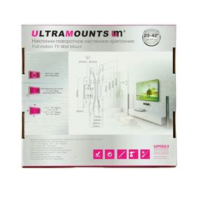Кронштейн Ultramounts UM863, для ТВ, наклонно-поворотный, 23-43", 59 мм от стены, черный от Сима-ленд