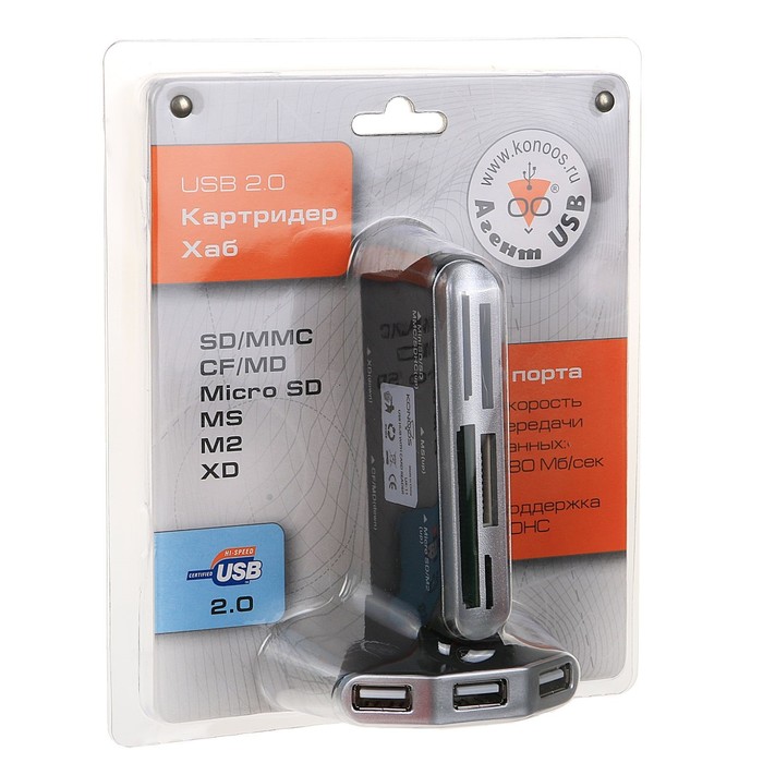 Разветвитель USB (Hub) Konoos UK-11, 3 порта, USB 2.0, черный,