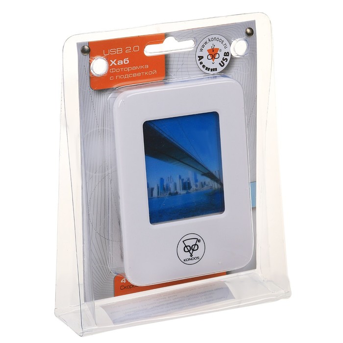 Разветвитель USB (Hub) Konoos UK-09, "Фоторамка", USB 2.0, белый,